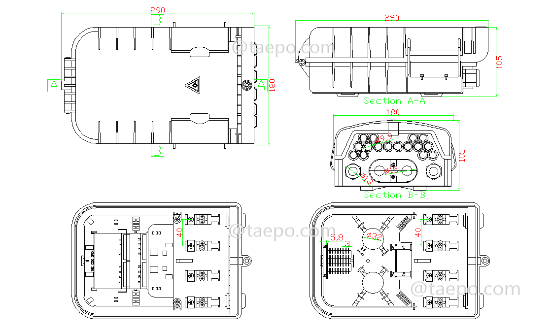 Drawing for Fiber distribution box (FDB), outdoor, SC, 16 fibers, plastic housing