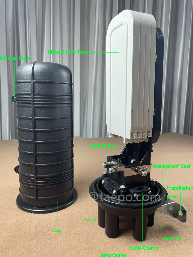 Illustration pictures for Fiber optic splice closure (FOSC), vertical type, heat shrink sealing, 96 fibers, max 96 bunchy fibers