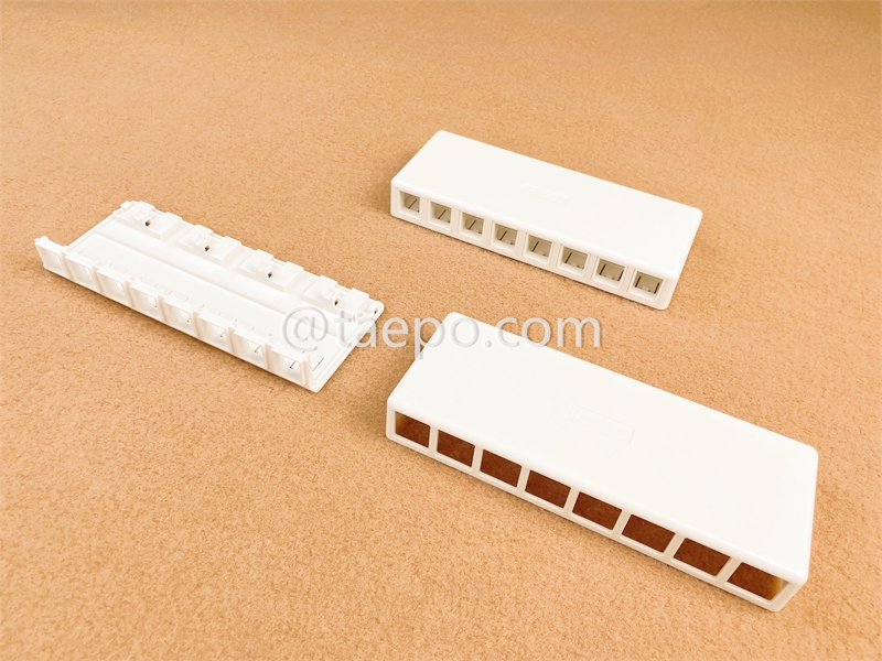 8-port surface box, CAT5E, RJ45, 8P8C, UTP, 190x72x28mm,  AP style, without keystone jack